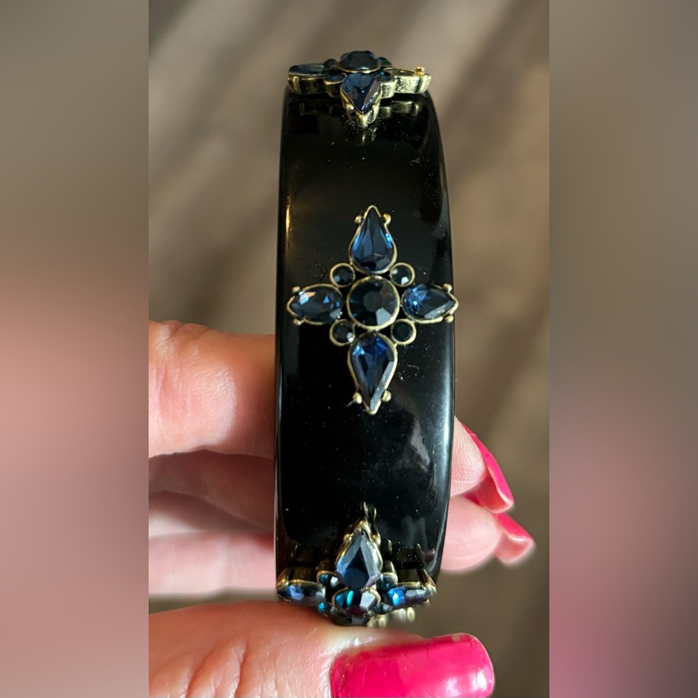 Banana Republic Black Bangle Bracelet Blue Crystal Statement